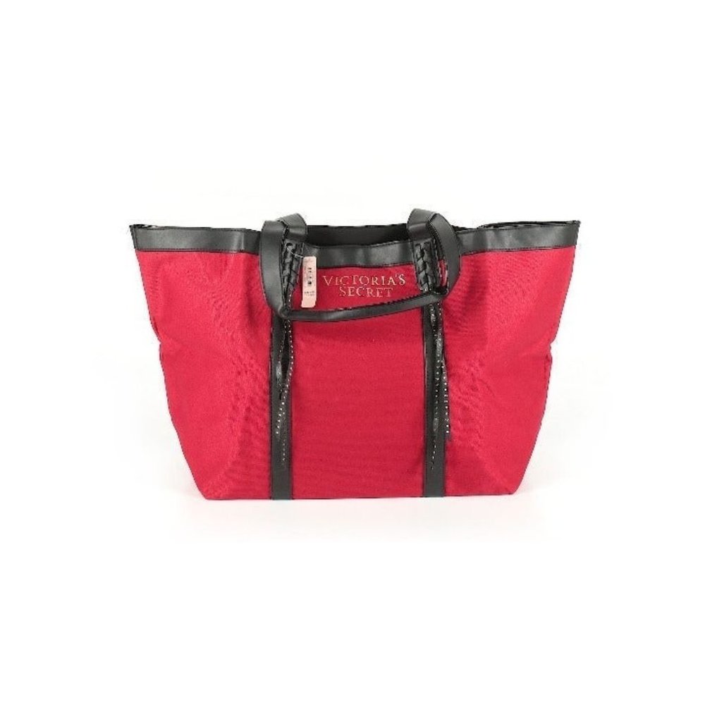 Victoria's Secret Red Signature Graphic Canvas Vegan Leather Tote/Weekender
